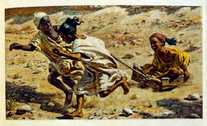 Dinetova ilustrace z knihy "Mirages" Scény z arabského života. 1906. Knihu Mirages, Scenes De La Vie Arab ilustroval Etienne Dinet s komentářem Silmana Ben Ibrahima Bamera. Nasreddine Dinet se narodil jako Alphonse-Etienne Dinet; (1861-1929) byl fren od Alphonse Etienne Dinet