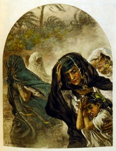 Dinetova ilustrace z knihy "Mirages" Scény z arabského života. 1906. Knihu Mirages, Scenes De La Vie Arab ilustroval Etienne Dinet s komentářem Silmana Ben Ibrahima Bamera. Nasreddine Dinet se narodil jako Alphonse-Etienne Dinet; (1861-1929) byl fren od Alphonse Etienne Dinet