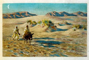 Dinetova ilustrace z knihy "Mirages" Scény z arabského života. 1906. Knihu Mirages, Scenes De La Vie Arab ilustroval Etienne Dinet s komentářem Silmana Ben Ibrahima Bamera. Nasreddine Dinet se narodil jako Alphonse-Etienne Dinet; (1861-1929) byl fren od Alphonse Etienne Dinet