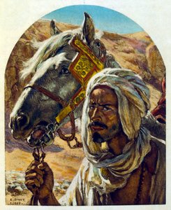 Dinetova ilustrace z knihy "Mirages" Scény z arabského života. 1906. Knihu Mirages, Scenes De La Vie Arab ilustroval Etienne Dinet s komentářem Silmana Ben Ibrahima Bamera. Nasreddine Dinet se narodil jako Alphonse-Etienne Dinet; (1861-1929) byl fren