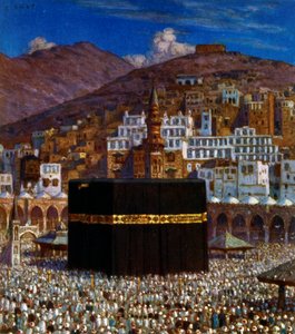 Ilustrace zobrazující muslimské poutníky v Kabbah v Mekce. od Nasreddine Dinet (Alphonse-Étienne Dinet). 1861 1929