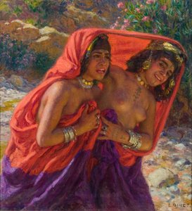 Vystrašení lazebníci; The Flight of the Bathers (olej na plátně)