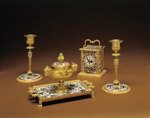Čtyřdílná psací souprava Napoleon III, intarzie Duvinage a Harinckouk, kolem 1877