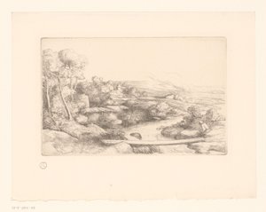 Krajina s prknem nad řekou la passerelle od Alphonse Legros (attributed to)
