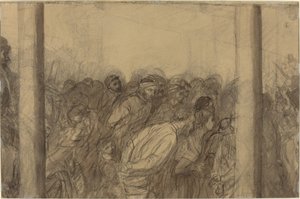 Dav lidí viděný mezi dvěma sloupy [verso]. od Alphonse Legros