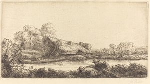 Farma podél řeky viděná večerním světlem od Alphonse Legros