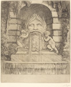 Fontána: Groteska, Děti a pánev Fontána Une: Masque, enfants et bassin. od Alphonse Legros