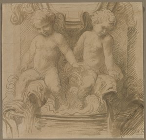Fontána s putti jezdícími delfíny od Alphonse Legros