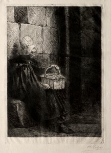Krajina v okolí Boulogne, nazvaná Žena s košíkem. od Alphonse Legros