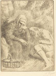 Muž a žena sedí u silnice s košíkem Homme et femme assis au bord... od Alphonse Legros