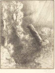 Vzpomínky na Fountainebleau in the Rain Souvenir de Fountainebleau Rain effect. od Alphonse Legros