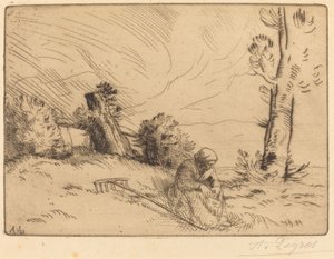 Rolnická žena sedící poblíž živého plotu od Alphonse Legros