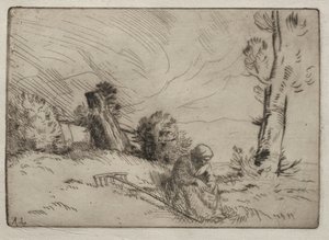 Rolnice sedící poblíž živého plotu. od Alphonse Legros
