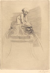 Malá fontána, dítě si hraje na grotesky Malá fontána, dítě si hraje na masky. od Alphonse Legros