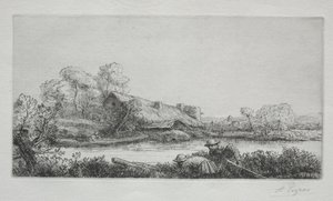 Farma na řece (La Ferme Sur La Rivière: Večerní efekt) od Alphonse Legros
