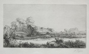 Farma na řece La Ferme Sur La Rivière: Večerní efekt. od Alphonse Legros
