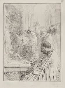 Mniši v kostele od Alphonse Legros
