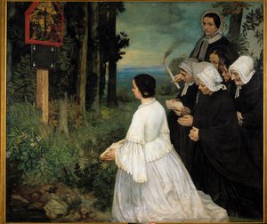 Ex-voto Ženy (v tradičních krojích Bretonky?) shromážděné před ex voto. Obraz Alphonse Legrose (1837-1911) 1860 ne. 1,74x1,97 m Dijon, Muzeum výtvarných umění od Alphonse Legros
