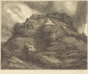 Vesnice Saint-Pierre během bouřkové vesnice Saint-Pierre, efekt bouře. od Alphonse Legros