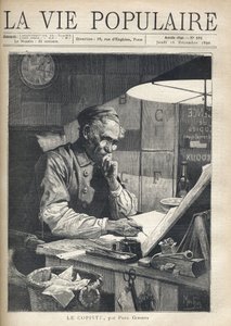 Soustředěný opisovač pracující ve své kanceláři. Ilustrace Alfons Maria Mucha (Alphonse Marie Mucha od Alphonse Mucha
