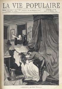 Zoufalý voják objal mrtvolu ženy ležící v posteli. Ilustrace Alfons Maria Mucha (Alphonse Marie Mucha od Alphonse Mucha