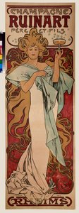 Reklamní plakát na šampaňské Ruinart. Plakát Alfonse Marie Muchy (Alphonse Marie Mucha od Alphonse Marie Mucha