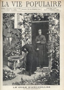 U vchodu do presbytáře je léčba zaměřena na mladšího člověka. Zahrada je velmi rozkvetlá, vybavená nádrží a konví, dole je vidět zvonice obce. Ilustrace Alfons Maria Mucha (Alphonse Mar od Alphonse Mucha