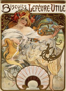 Biscuits Lefevre-Utile“, navržený jako kalendář na rok 1897, 1896 od Alphonse Mucha