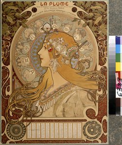 Kalendář "La Plume", ilustrovaný dvouměsíčník ze Salon des Cent. Umělecká a literární knihovna. Umělecké dílo Alfonse Marie Muchy (Alphonse Marie Mucha od Alphonse Marie Mucha
