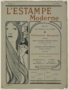 Titulní strana: Titulní strana z L’Estampe moderne, červen 1897 (barevně lito) od Alphonse Mucha