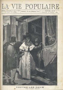 Rozloučení mezi mužem a ženou nastupujícími do vlaku na nástupišti nádraží. Ilustrace Alfons Maria Mucha (Alphonse Marie Mucha od Alphonse Mucha