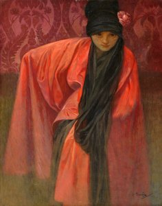 Dívka v červeném par Mucha, Alfons Marie (1860-1939), c. 1914 - Tempera na plátně, 60,5x47 - Soukromá sbírka od Alphonse Mucha