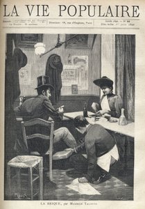 V restauraci jsou muž a žena odděleni a večeří. Služebník se krčí poblíž muže a instaluje mu pod nohy rozpálenou cihlu. Ilustrace Alfons Maria Mucha (Alphonse Marie Mucha od Alphonse Mucha