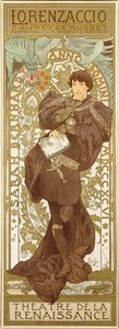 Lorenzaccio, zobrazující stojící postavu Sarah Bernhardt v roli, 1896 od Alphonse Mucha