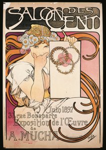 Plakát inzerující výstavu A. Muchy v Salon des Cent od Alphonse Marie Mucha