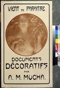 Reklama na monografii "Dekorativní dokumenty A. M. Muchy." Plakát Alfonse Marie Muchy (Alphonse Marie Mucha od Alphonse Marie Mucha