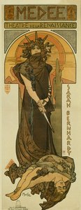 Sarah Bernhardt jako Medee v renesančním divadle. 1898 (litografie)