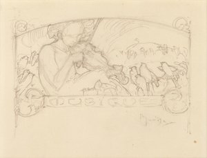 Studie ženy hrající na housle, od Alphonse Mucha