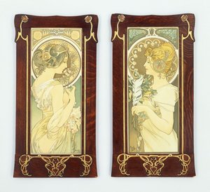 Prvosenka a brk; Jaro a pírko, 1899 od Alphonse Mucha
