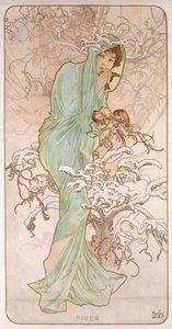 Zima; Hiver, kolem roku 1896 od Alphonse Mucha