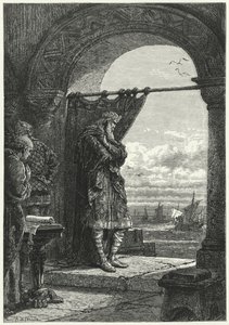 Karel Veliký úzkostlivě sleduje přibližování lodí s normanskými nájezdníky (rytina) od Alphonse Marie de (after) Neuville