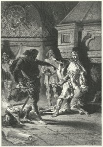 Chlodvík I. prosazující svou vůli jako král Franků (rytina) od Alphonse Marie de (after) Neuville