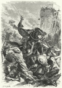 Hrabě Odo bránící Paříž proti Normanům, 886 (rytina)