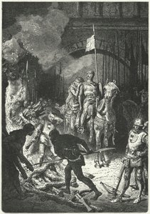 El Cid, doprovázený svou manželkou Donou Jimenou, dohlíží na stavbu pohřební hranice Ahmeda, maurského krále Valencie.