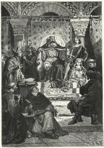 Zasedání rady císaře Karla Velikého (rytina) od Alphonse Marie de (after) Neuville