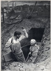 Vzkříšení je skoro stejně děsivé jako smrt: Fauchelevent a Jean Valjean - Ilustrace Alphonse de Neuville (1836-1885) pro „Les mizerables - Druhá část: Cosette“ od Victora Huga (1802-1885) 1862 od Alphonse Marie de Neuville