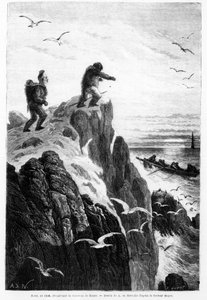Hans v roce 1860, když objevil Hayesovu loď - kresba z Neuville od Dr. Hayese v „Svobodné moře pólu, objevná cesta v arktických mořích od Alphonse Marie de Neuville