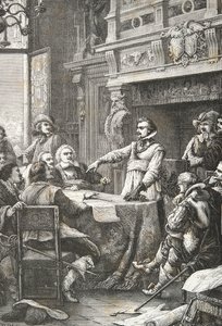 Jean Guiton přísahá, že bude bránit La Rochelle během obléhání v roce 1628 (rytina) od Alphonse Marie de Neuville