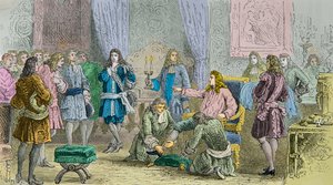 Vzestup Ludvíka 14 v přítomnosti dvořanů (Rytina) od Alphonse Marie de Neuville