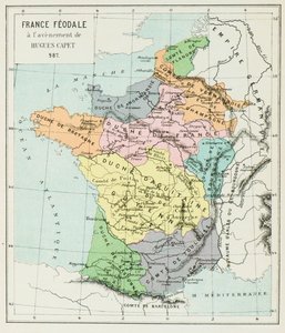 Mapa Francie v roce 987 (rytina) od Alphonse Marie de Neuville